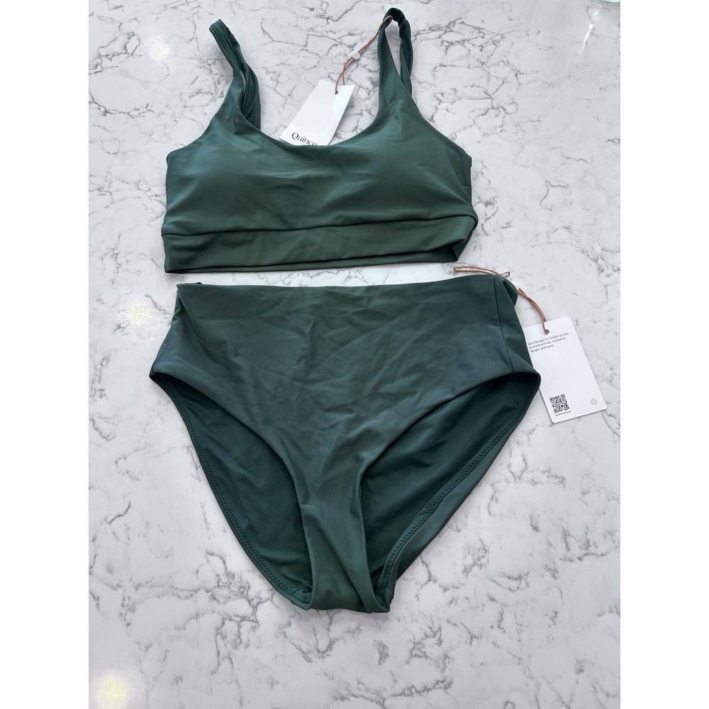 NWT Quince Palm Green Italian Tank Bikini Top & High Rise Bottom Set Size Small